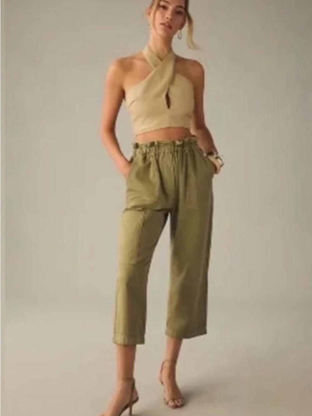 Anthropologie Olive Paperbag Cropped Pants